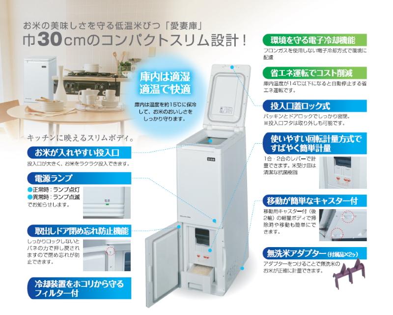 シズオカ 白米軽量保冷庫 冷える米びつ 愛妻庫 KSX-31 玄米収納量31kg 静岡製機 その他機械 農家のお店おてんとさん